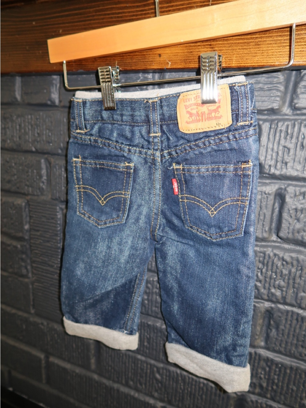 Levi's Dark Blue Baby Jeans 514 Slim Straight with Grey Waistband and Cuffed Leg